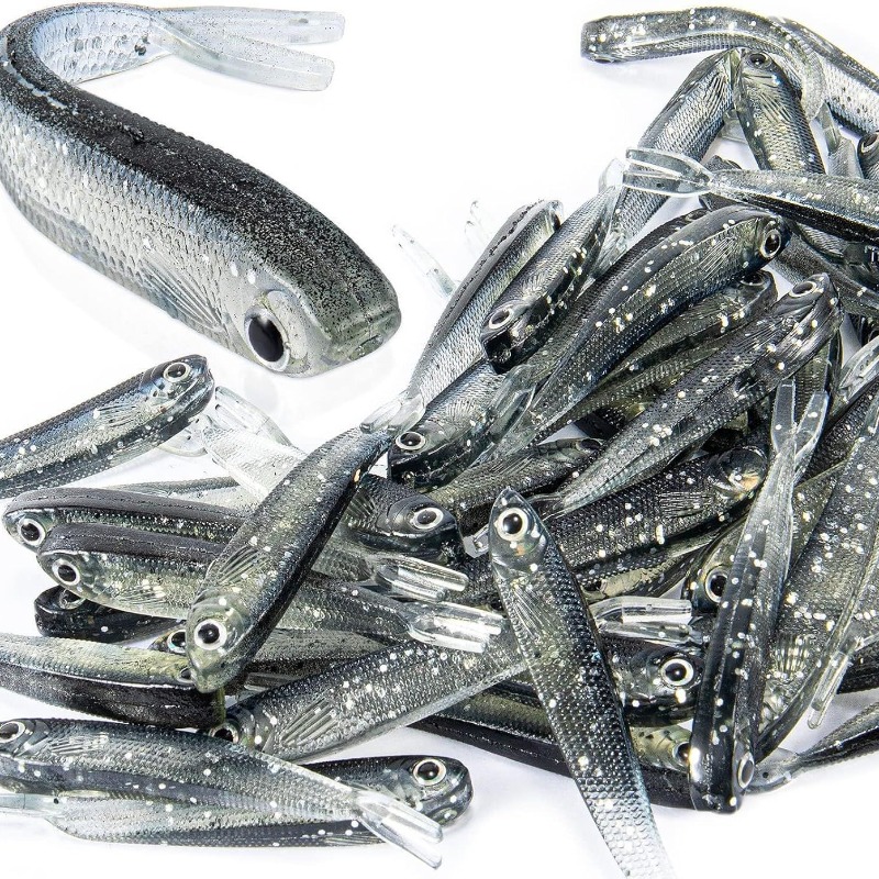 Fishing Lure Soft Plastic - 10/20/30 Stück Split-Tail Minnow Weichköder Silber